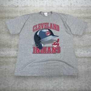 Vintage 90s Cleveland Indians Shirt Mens L Grey Cotton Short Sleeve